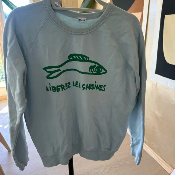 Clare V Light Blue Sardine Sweatshirt - Picture 2 of 9
